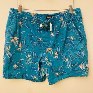 90s Iron Co. Floral Teal Drawstring Shorts (XL)